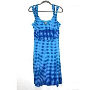 Ann Taylor Dress Size 14 Aqua Blue Polka Dot V-Neck Staps Flowy Twirl Fit Flare